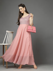 Zara Solid Sequin Fit & Flare Dress Sleeveless, Sweetheart Neck Strape Frill Pattern