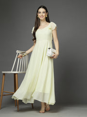 Solid Georgette Fit & Flare Dress Sleeveless, Sweetheart Neck Strape Frill Pattern