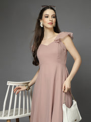 Solid Georgette Fit & Flare Dress Sleeveless, Sweetheart Neck Strape Frill Pattern