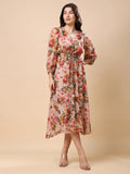 Chiffon Cream Long Dress With Full Stylish Sleeve