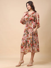 Chiffon Cream Long Dress With Full Stylish Sleeve