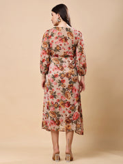 Chiffon Cream Long Dress With Full Stylish Sleeve