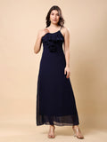 Solid Georgette Long Casual Dress With Georgette Front Frill