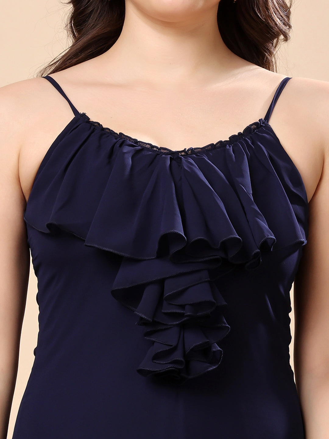 Solid Georgette Long Casual Dress With Georgette Front Frill