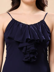 Solid Georgette Long Casual Dress With Georgette Front Frill