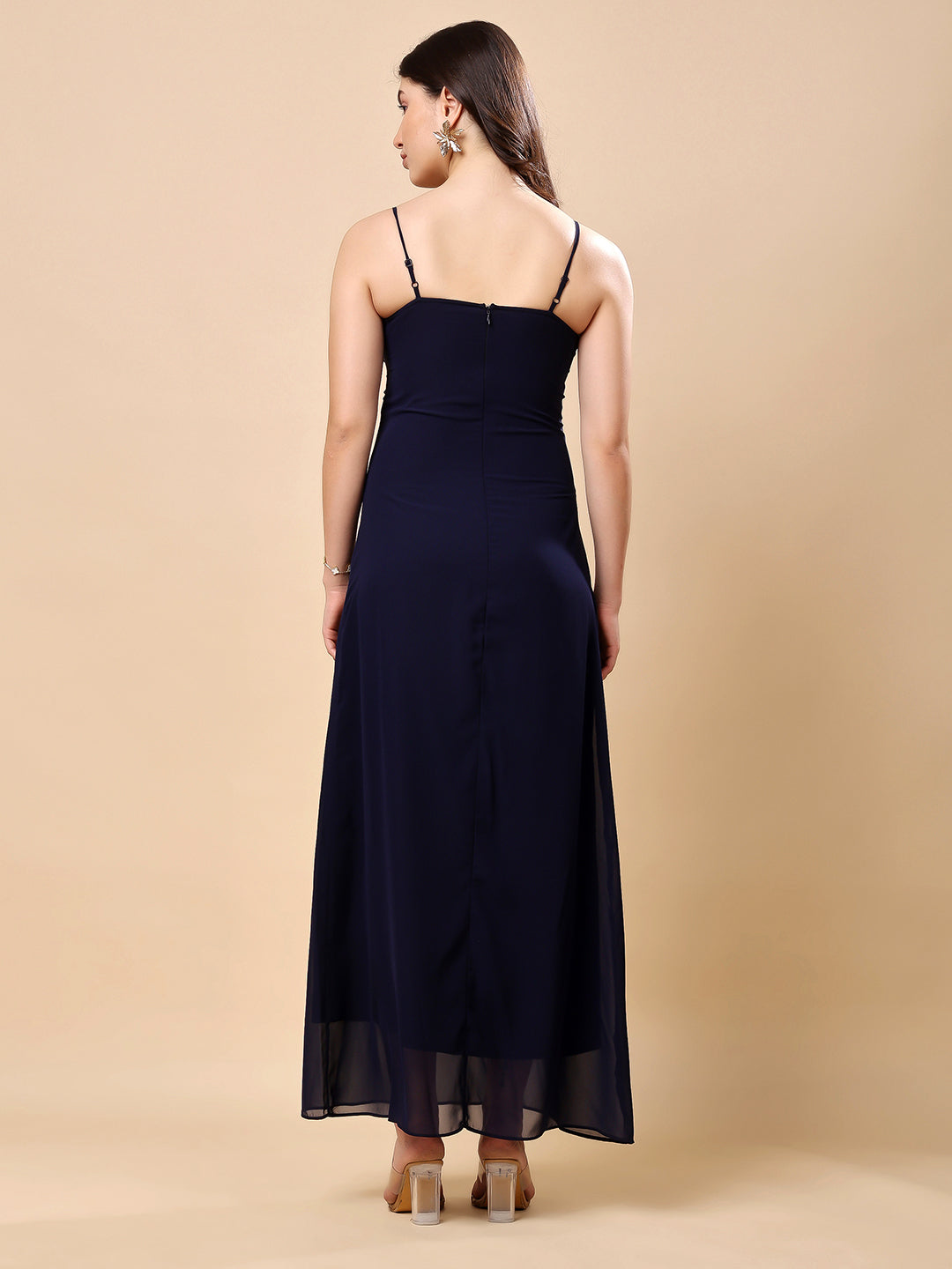 Solid Georgette Long Casual Dress With Georgette Front Frill