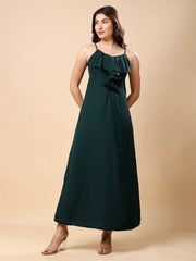 Solid Georgette Long Casual Dress With Georgette Front Frill