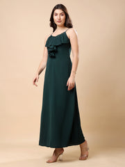 Solid Georgette Long Casual Dress With Georgette Front Frill