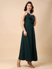 Solid Georgette Long Casual Dress With Georgette Front Frill