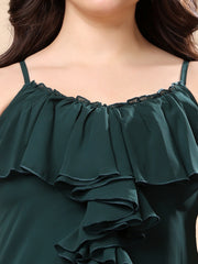 Solid Georgette Long Casual Dress With Georgette Front Frill