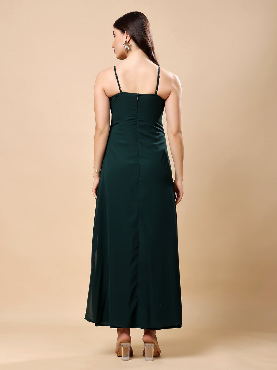 Solid Georgette Long Casual Dress With Georgette Front Frill