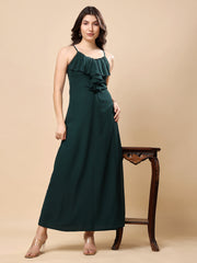 Solid Georgette Long Casual Dress With Georgette Front Frill
