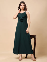 Solid Georgette Long Casual Dress With Georgette Front Frill