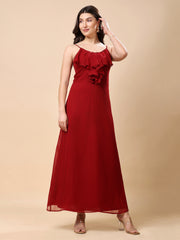 Solid Georgette Long Casual Dress With Georgette Front Frill
