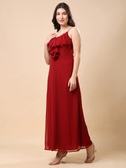Solid Georgette Long Casual Dress With Georgette Front Frill