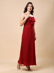 Solid Georgette Long Casual Dress With Georgette Front Frill