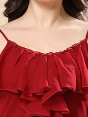 Solid Georgette Long Casual Dress With Georgette Front Frill
