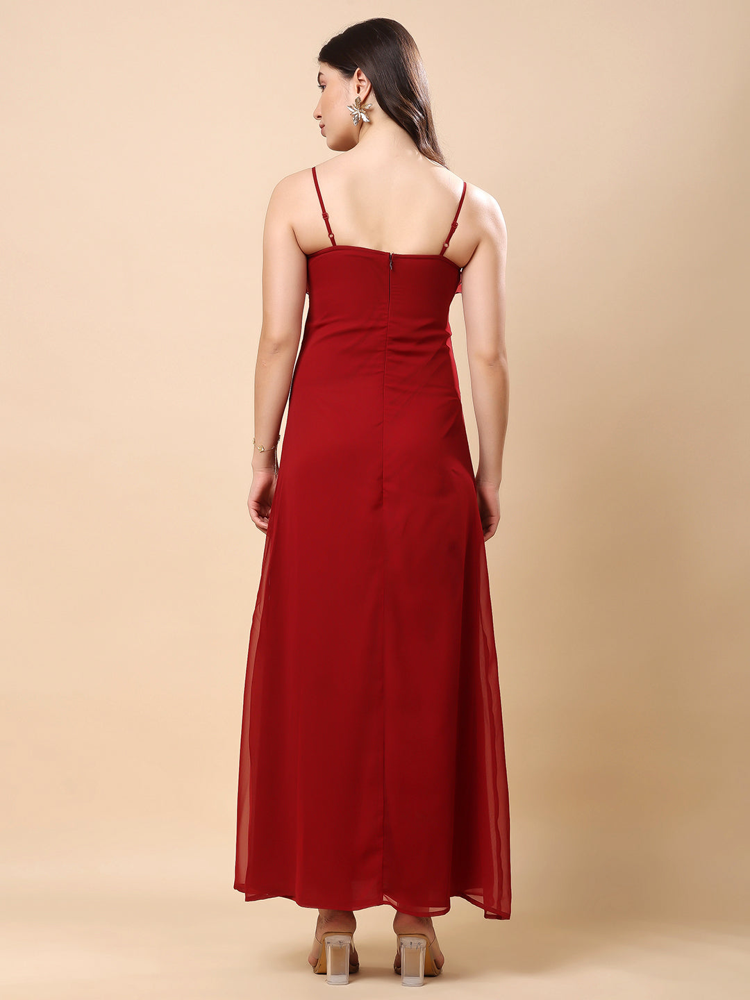 Solid Georgette Long Casual Dress With Georgette Front Frill