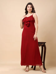 Solid Georgette Long Casual Dress With Georgette Front Frill