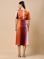 Multi Satin Midi Dress, Flared Sleeve