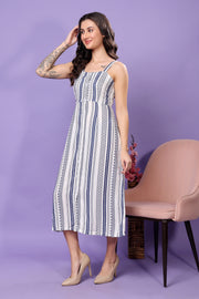Women's Printed Cotton Midi Dress, Sleeveless, Striped Pattern