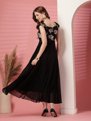 Georgette Floral Print Long Dress with Sweetheart Neck