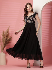 Georgette Floral Print Long Dress with Sweetheart Neck