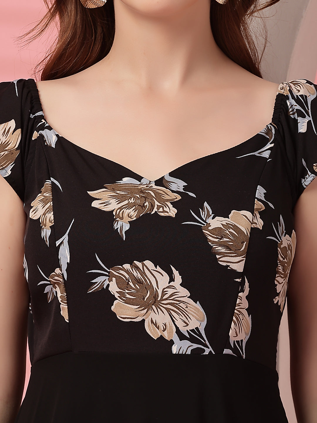 Georgette Floral Print Long Dress with Sweetheart Neck