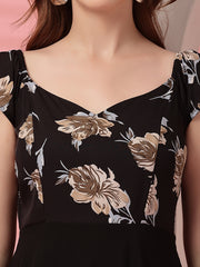 Georgette Floral Print Long Dress with Sweetheart Neck