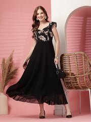 Georgette Floral Print Long Dress with Sweetheart Neck