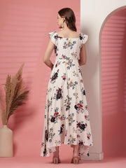 Georgette Floral Print Long Dress with Sweetheart Neck