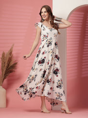Georgette Floral Print Long Dress with Sweetheart Neck