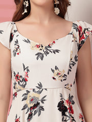 Georgette Floral Print Long Dress with Sweetheart Neck