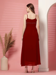 Solid Georgette Dress, Sleeveless, Striped Embroidery Pattern