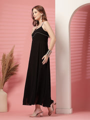 Solid Georgette Dress, Sleeveless, Striped Embroidery Pattern