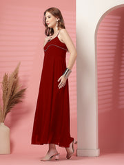 Solid Georgette Dress, Sleeveless, Striped Embroidery Pattern