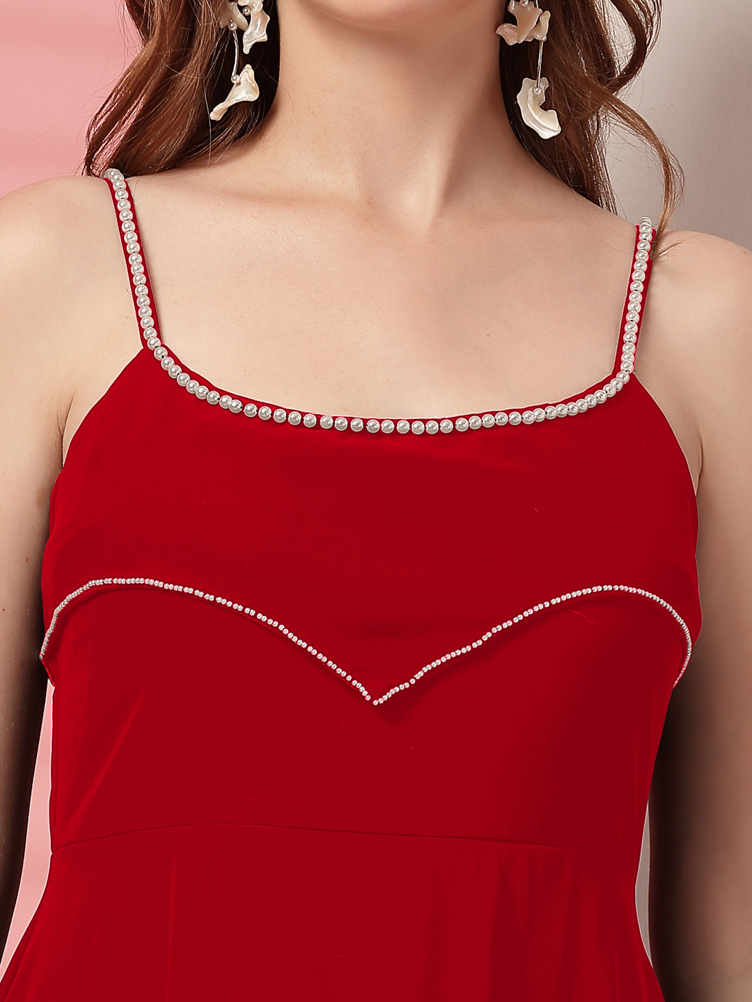 Solid Georgette Dress, Sleeveless, Striped Embroidery Pattern