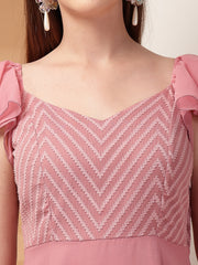 Georgette & Jhik-Jhak Long Dress with Sweetheart Neck