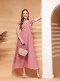 Georgette & Jhik-Jhak Long Dress with Sweetheart Neck