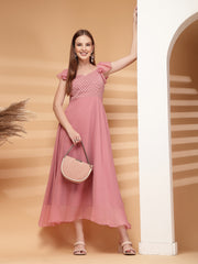 Georgette & Jhik-Jhak Long Dress with Sweetheart Neck