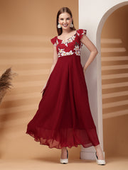 Georgette Floral Print Long Dress with Sweetheart Neck
