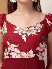 Georgette Floral Print Long Dress with Sweetheart Neck