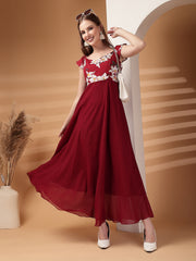 Georgette Floral Print Long Dress with Sweetheart Neck