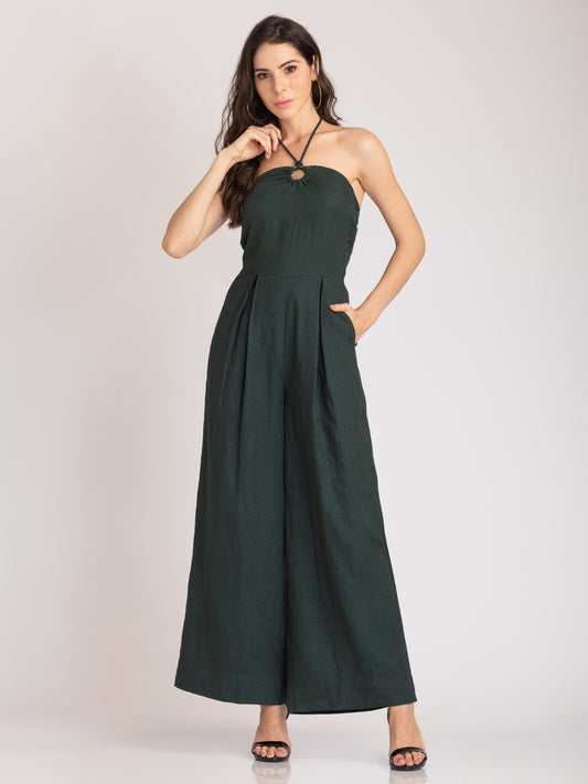 Aria Linen Jumpsuit - Emerald Green