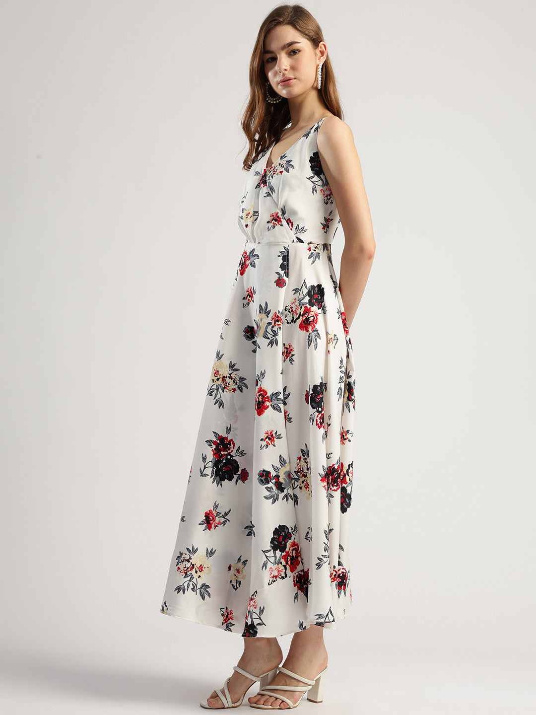Women's Floral Print Maxi Dress, V-Neck, Sleeveless