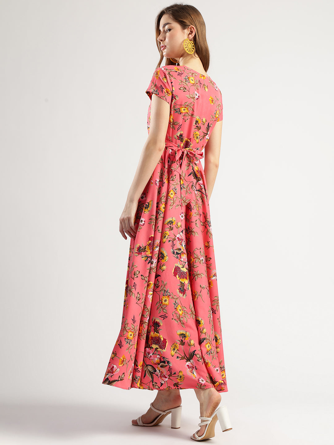 Floral Print Maxi Dress for Women, Pink, Fit and Flare Style