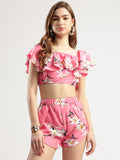 Women's Pink Floral Crop Top and Shorts Set