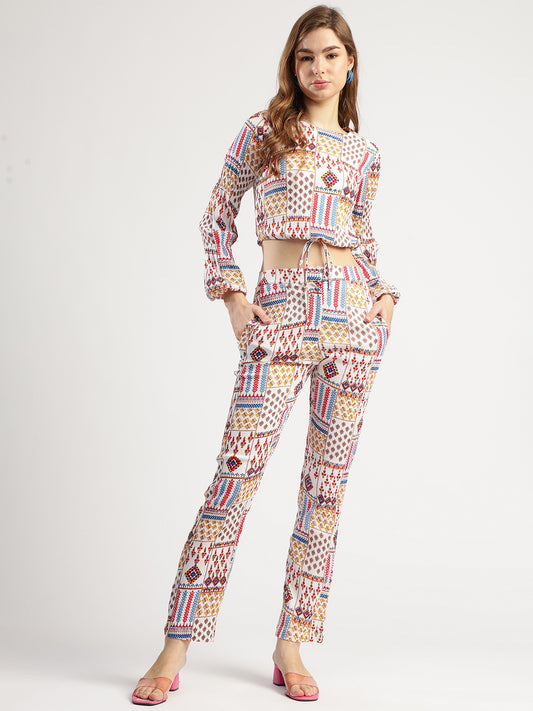 Stylish Western Wear Printed Crop Top and Matching Pant Set