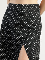 Women's Black Polka Dot Off-Shoulder Crop Top and Long Skirt Set with Matching