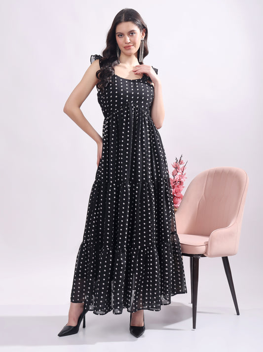Women's Polka Dot Georgette Maxi Dress
